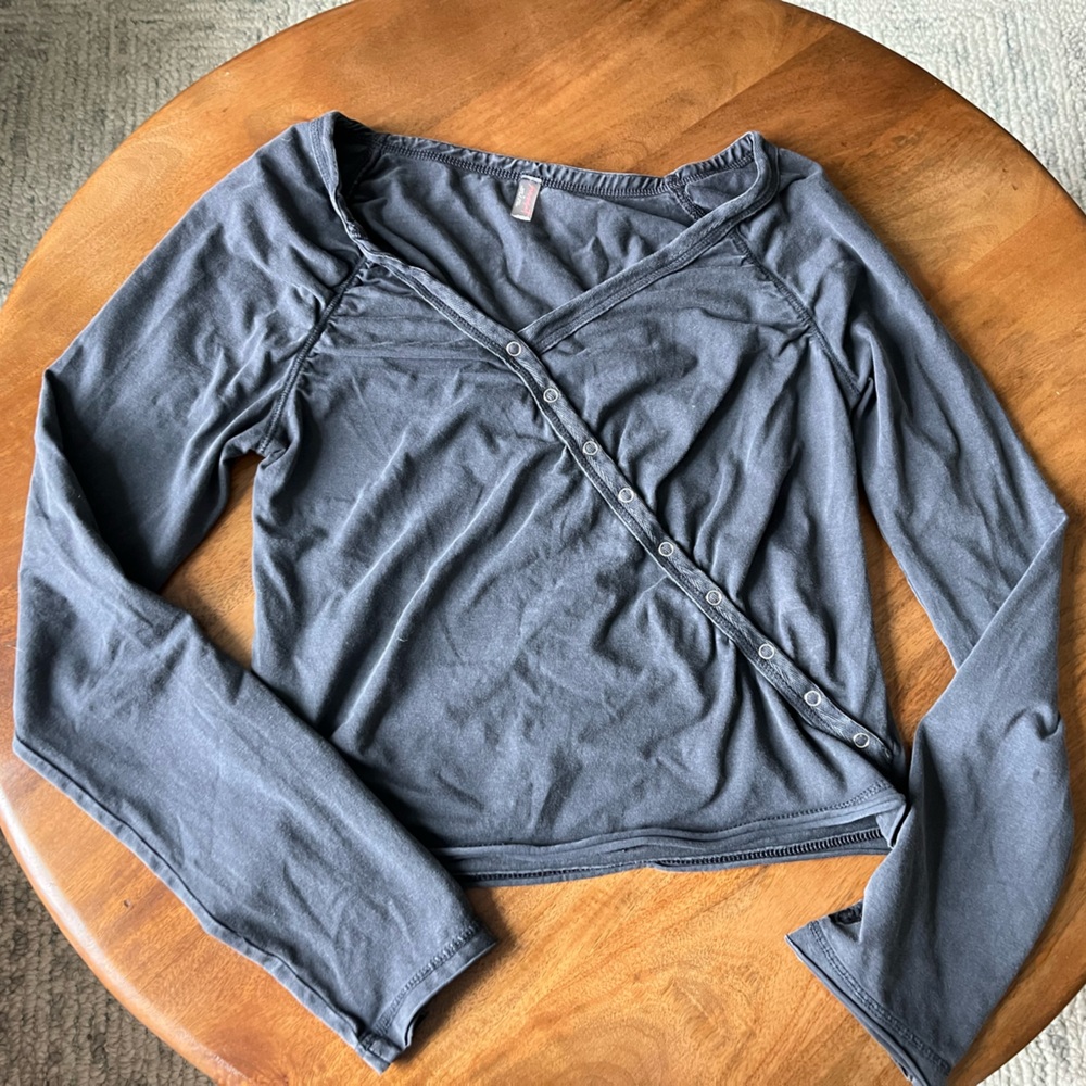 FP Movement by Free People Charcoal Gray Long Sleeve Wrap Tee